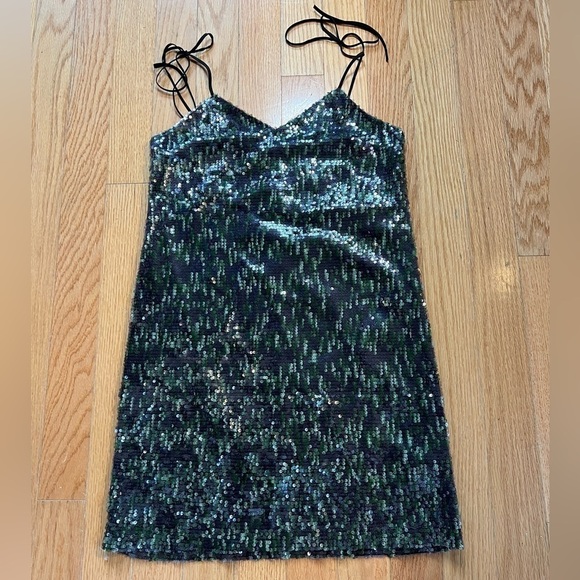 Sam Edelman Green Black Sequin Adjustable Strap Cocktail Party Dress Size 2 - Picture 3 of 7